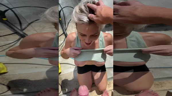 Blonda adora sa fie muita pe terasa la soare muiste romance
